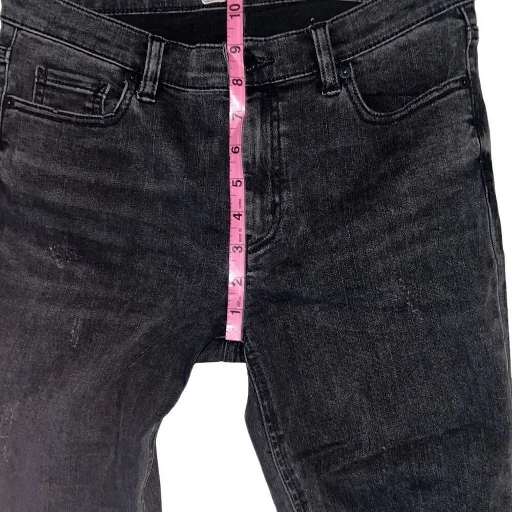Free People Faded Black Skinny Denim Jeans Fringe Distressed Chewed Hem Sz 27
